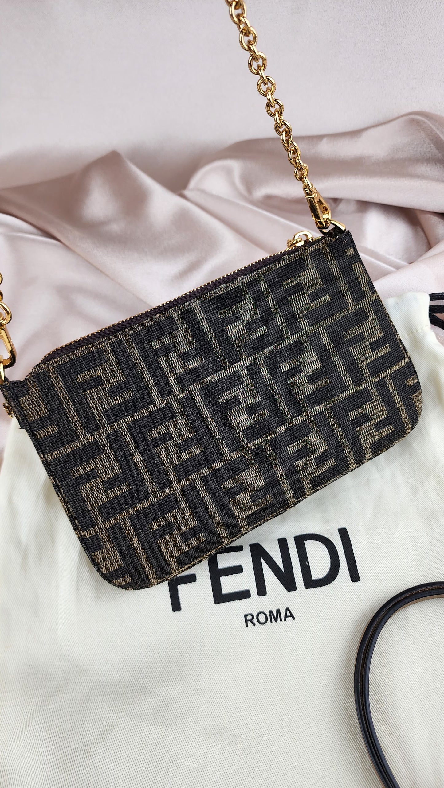 Fendi Baguette Pouch Brown with Chain - 0282