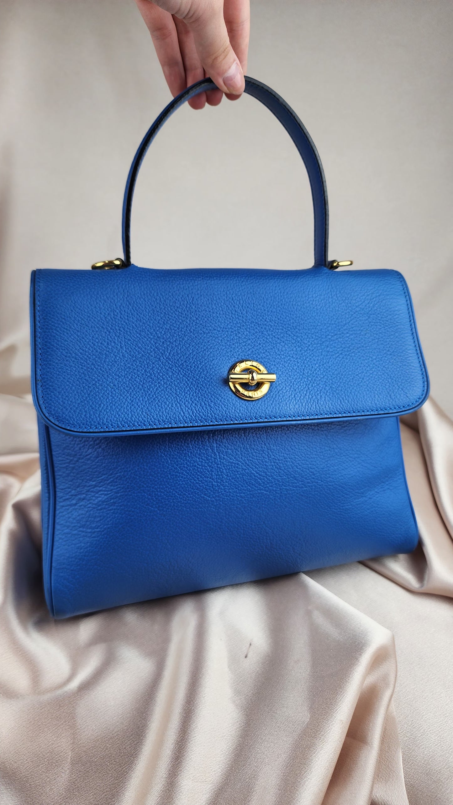 Celine Blue Leather Handbag with Long Strap - 945