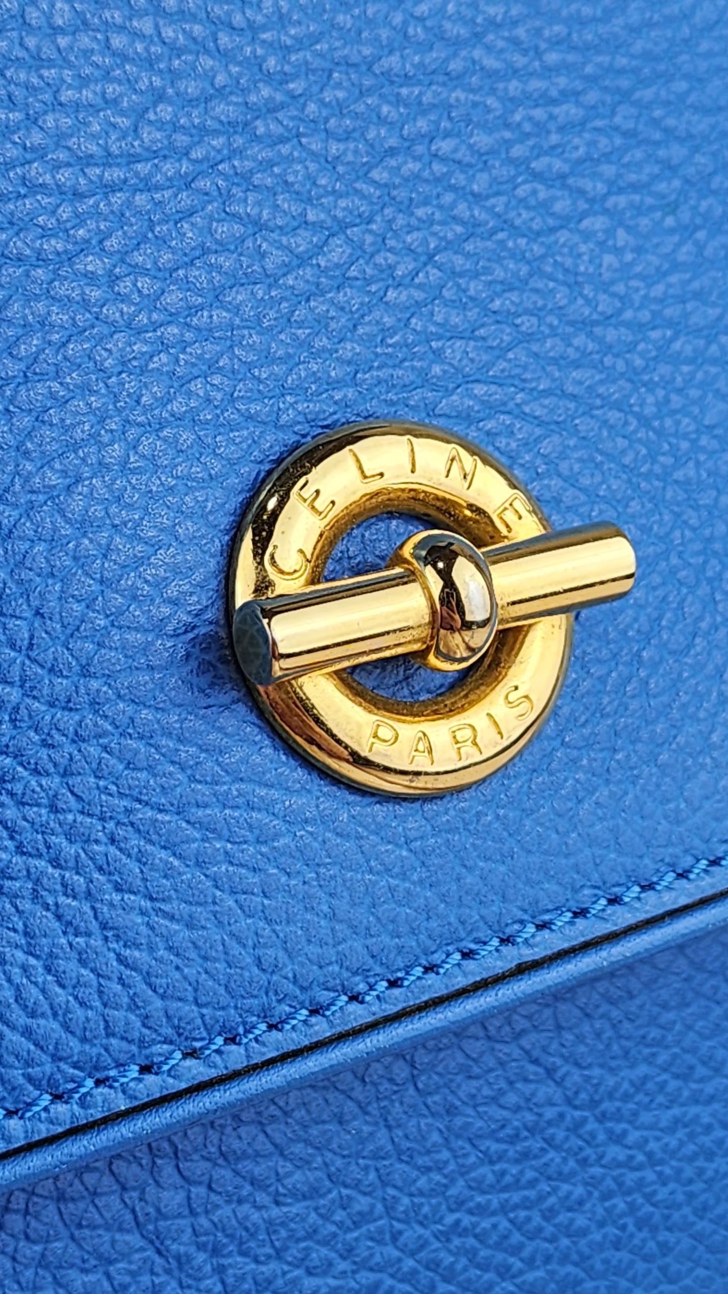 Celine Blue Leather Handbag with Long Strap - 945