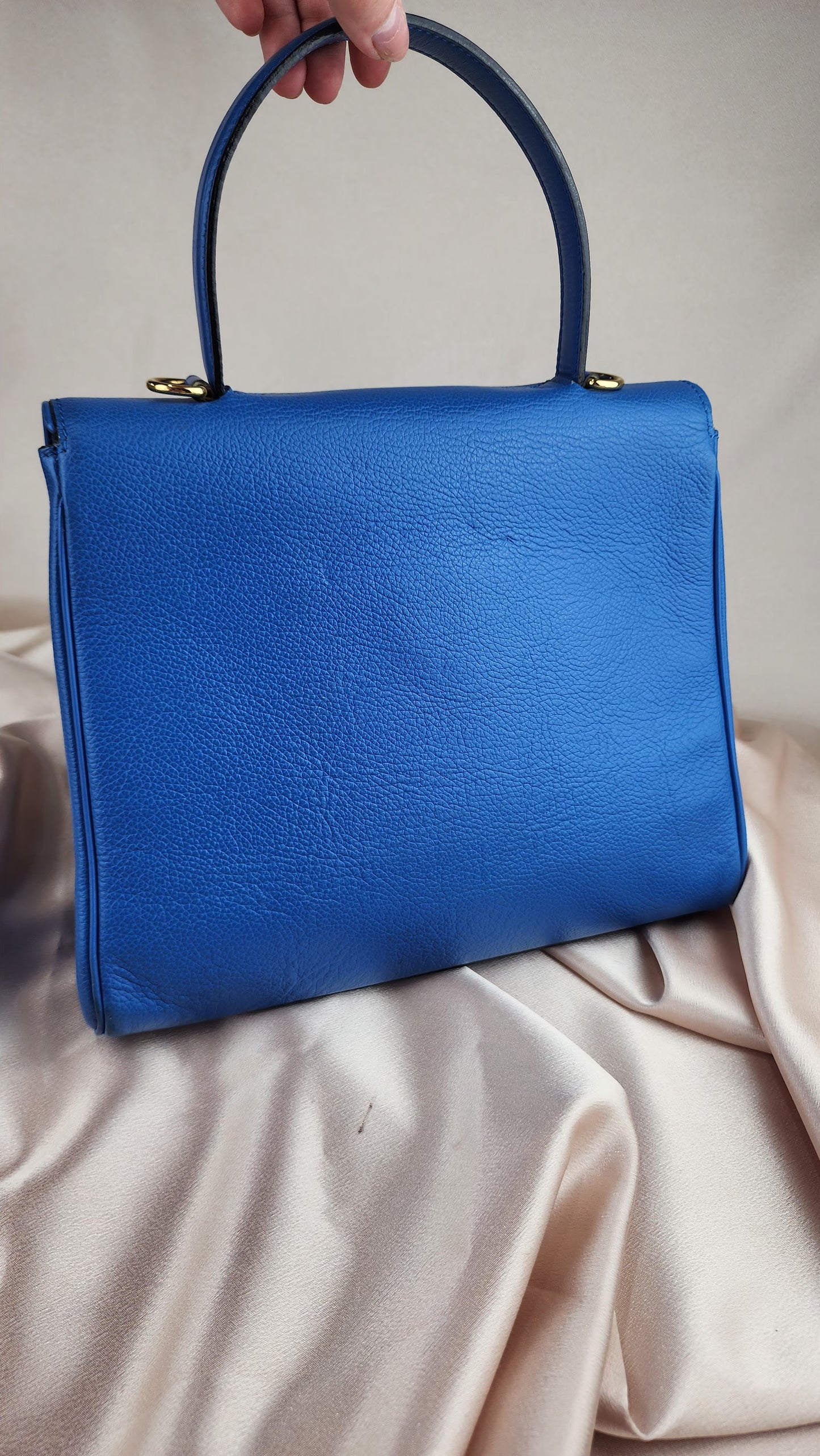 Celine Blue Leather Handbag with Long Strap - 945