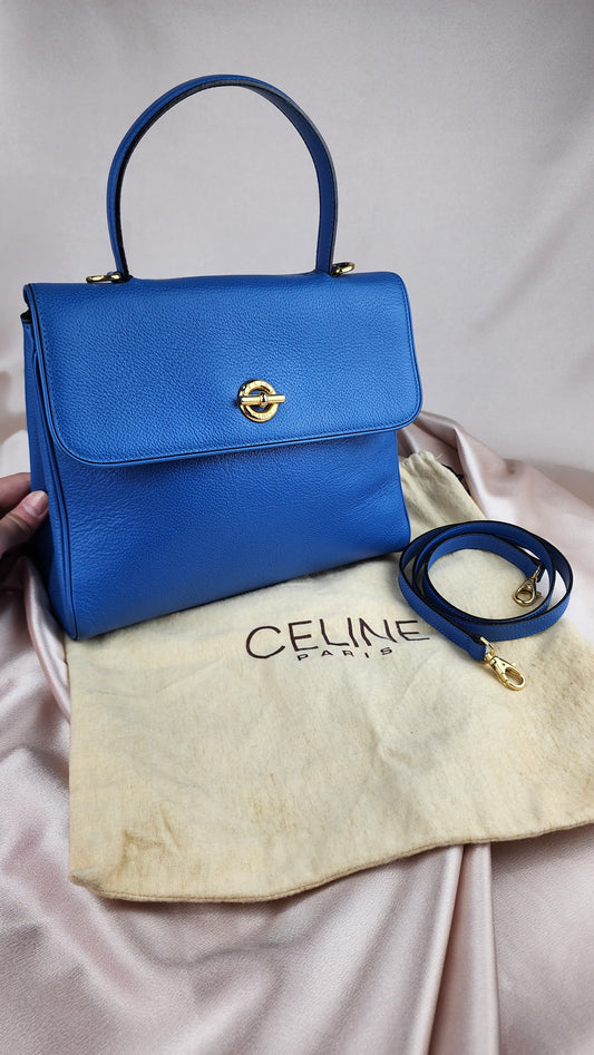 Celine Blue Leather Handbag with Long Strap - 945