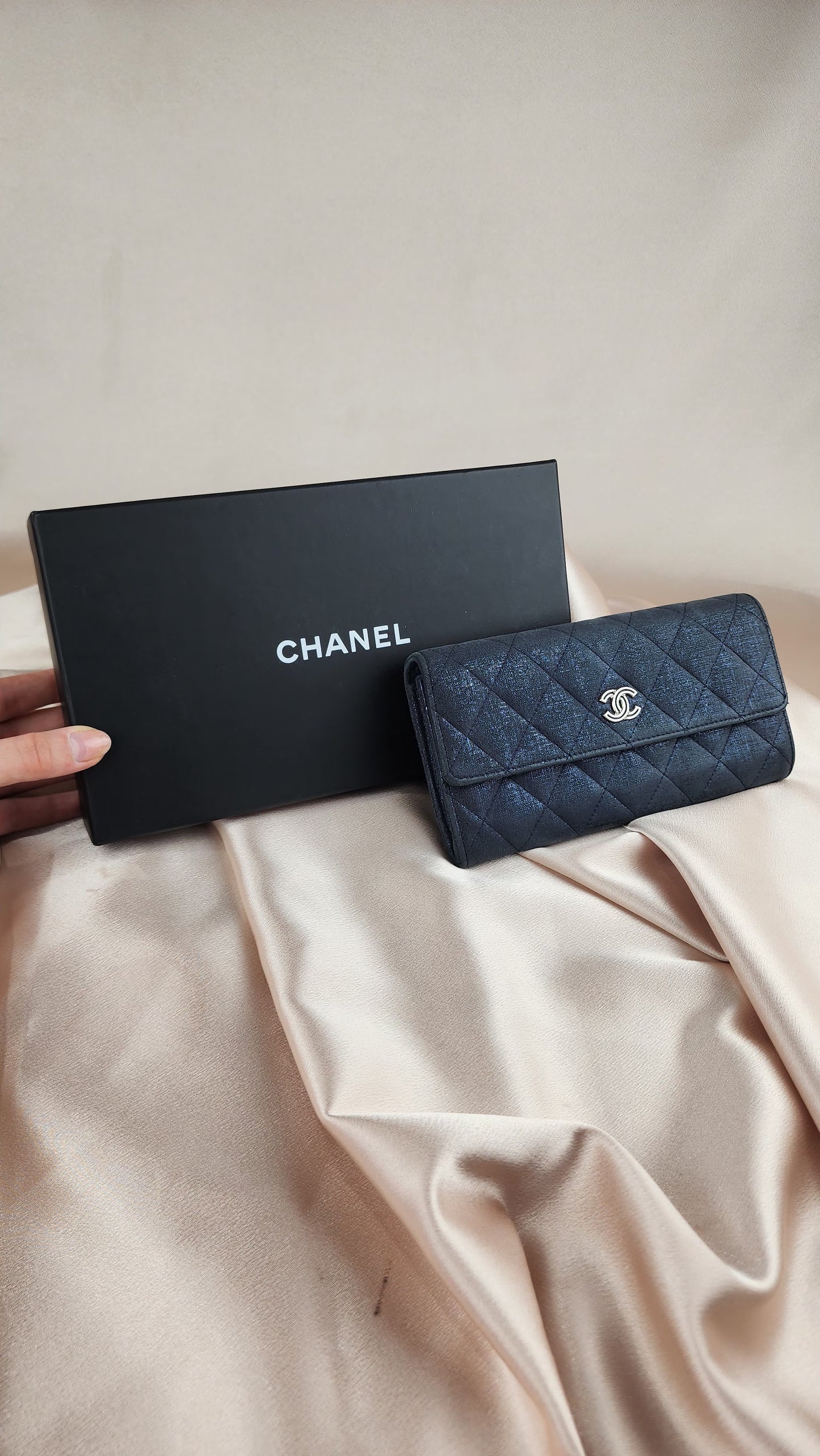 Chanel Blue Fabric Irredescent Flap Wallet, full inclusion - 0322