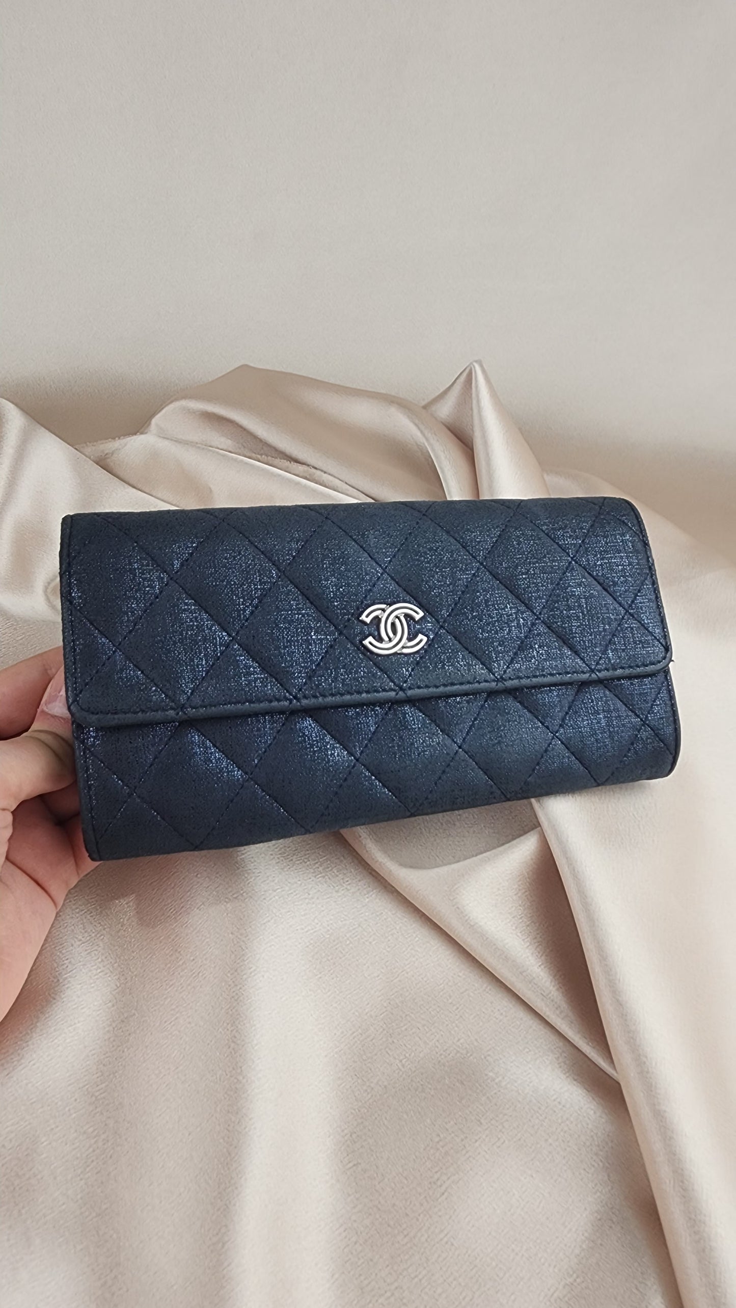 Chanel Blue Fabric Irredescent Flap Wallet, full inclusion - 0322