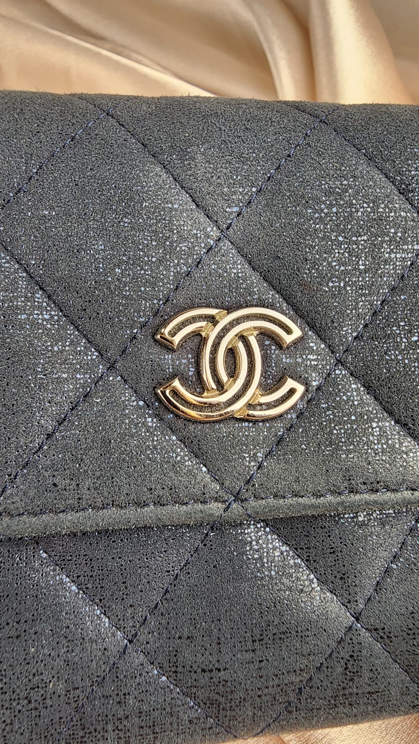 Chanel Blue Fabric Irredescent Flap Wallet, full inclusion - 0322