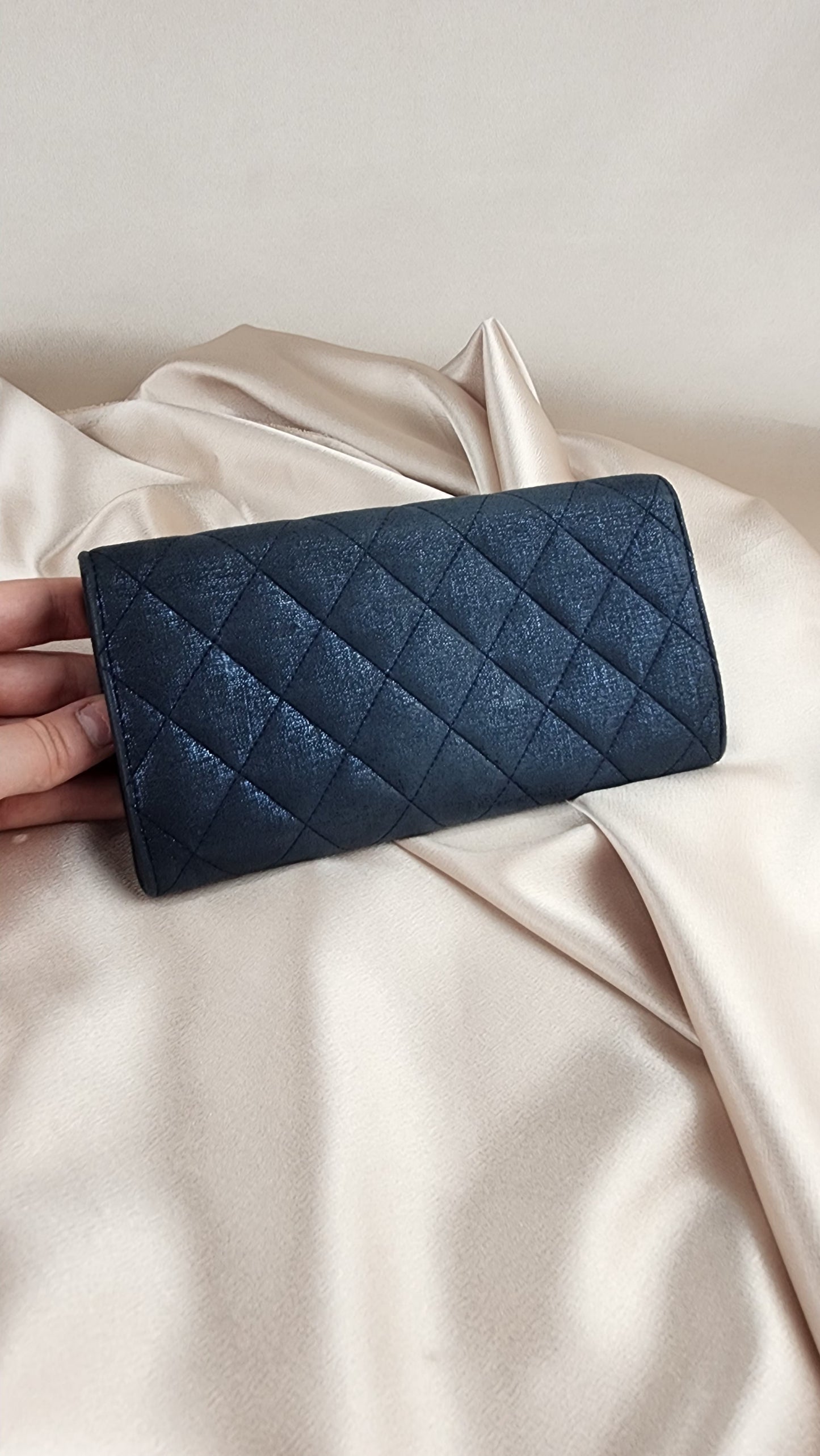 Chanel Blue Fabric Irredescent Flap Wallet, full inclusion - 0322