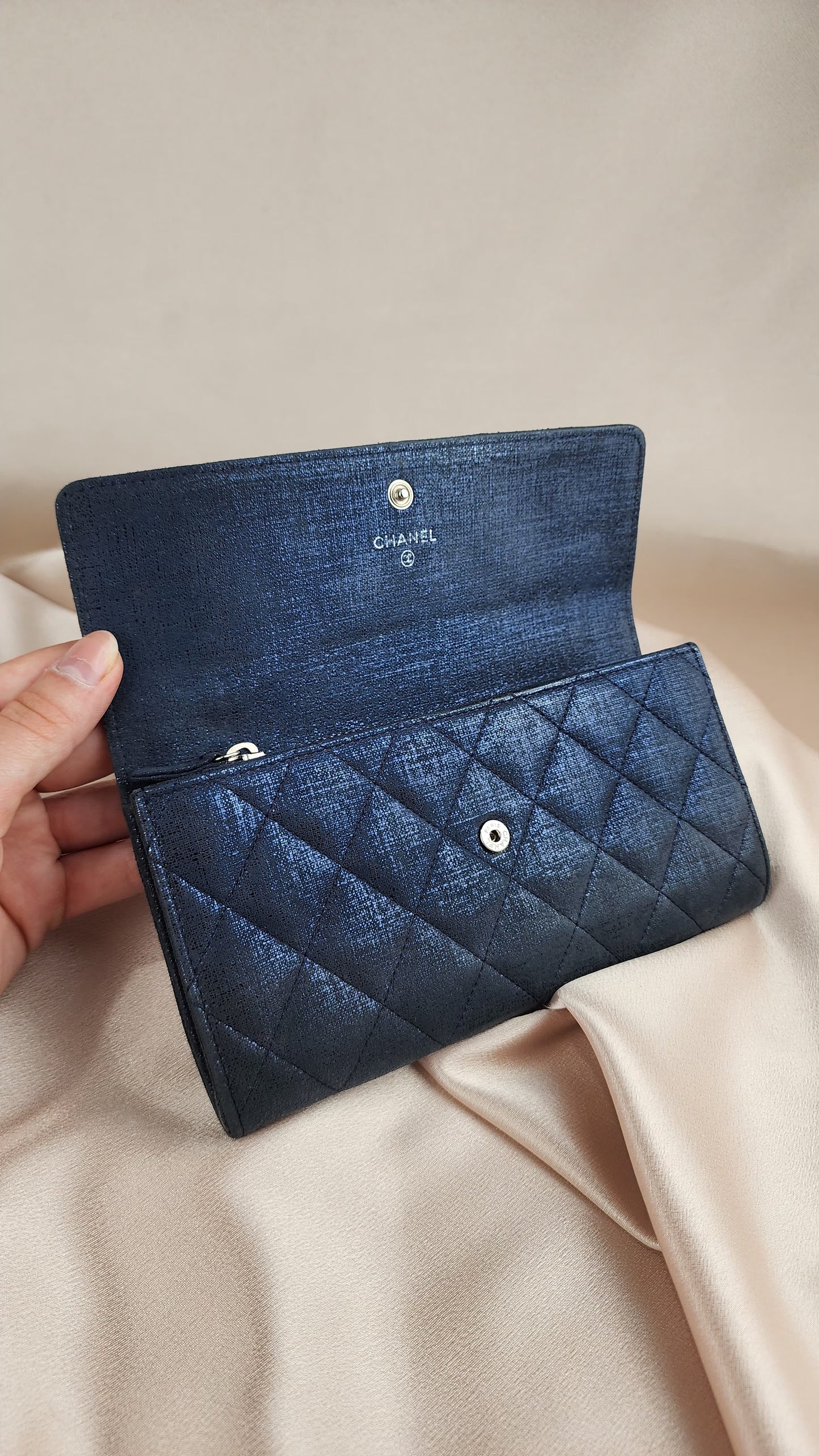 Chanel Blue Fabric Irredescent Flap Wallet, full inclusion - 0322