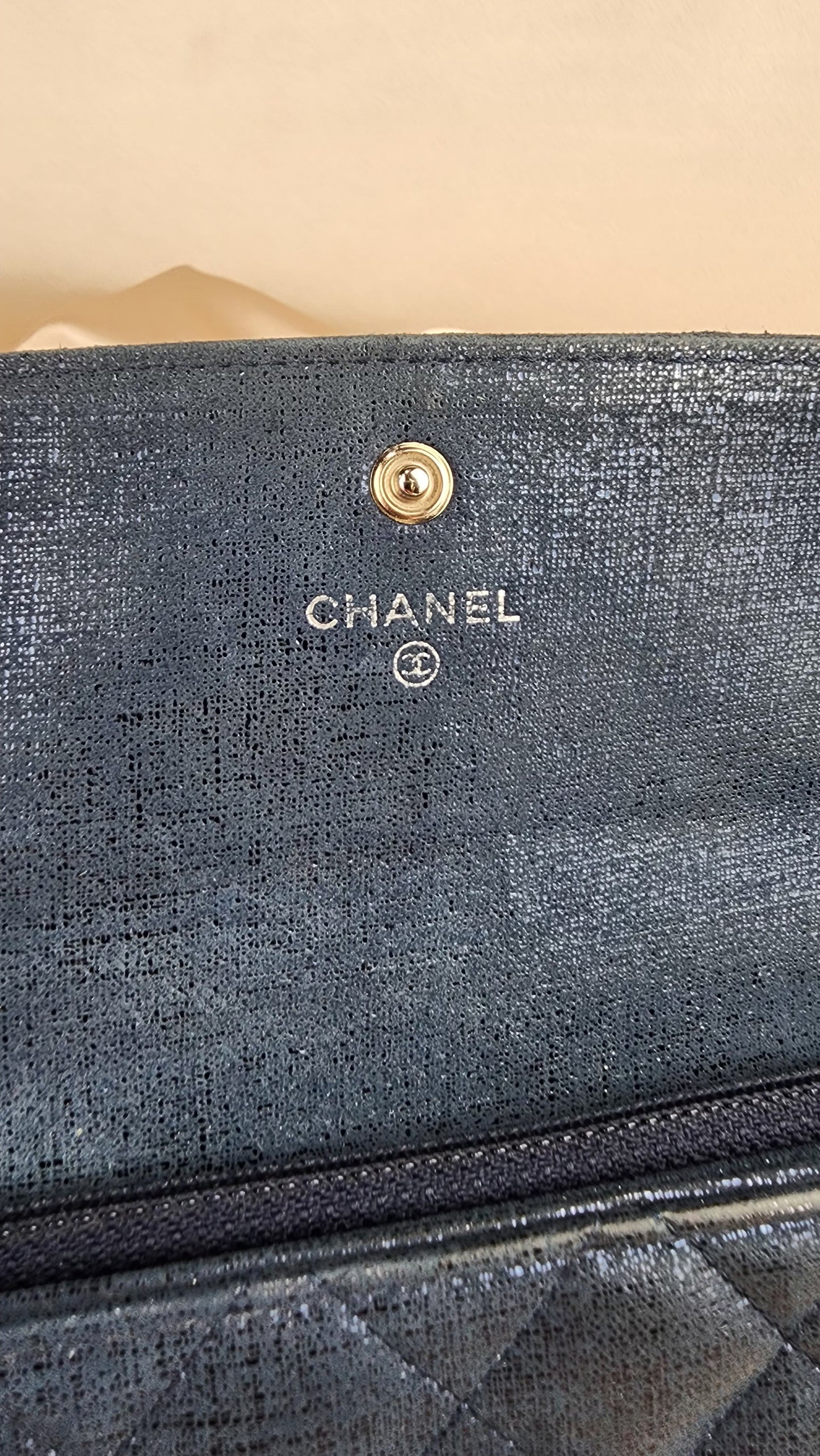 Chanel Blue Fabric Irredescent Flap Wallet, full inclusion - 0322