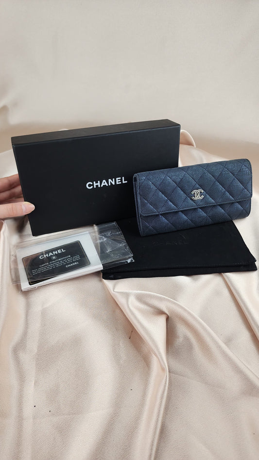 Chanel Blue Fabric Irredescent Flap Wallet, full inclusion - 0322