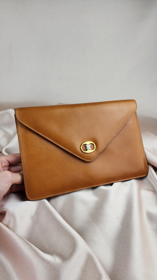 Celine Brown Leather Envelope Clutch - 946