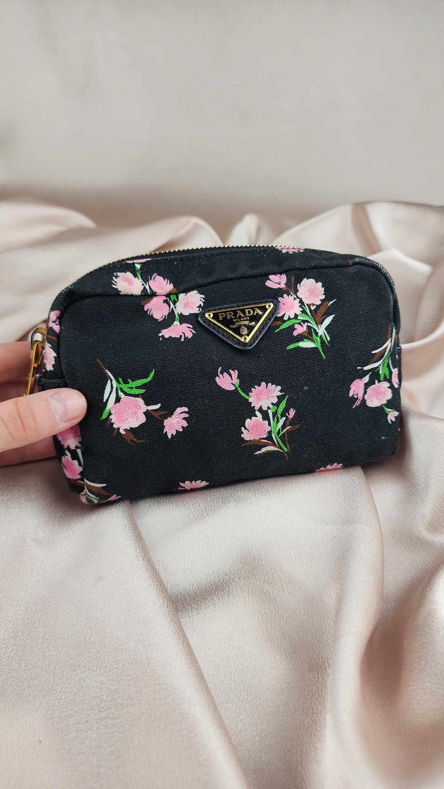 Prada Flower Canvas Pouch - 1041