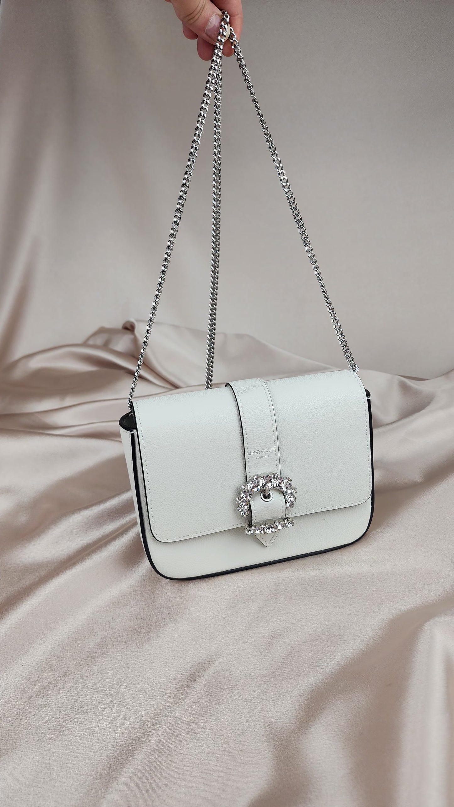 Jimmy Choo White Leather Rhinestone Detail Bag - 0379