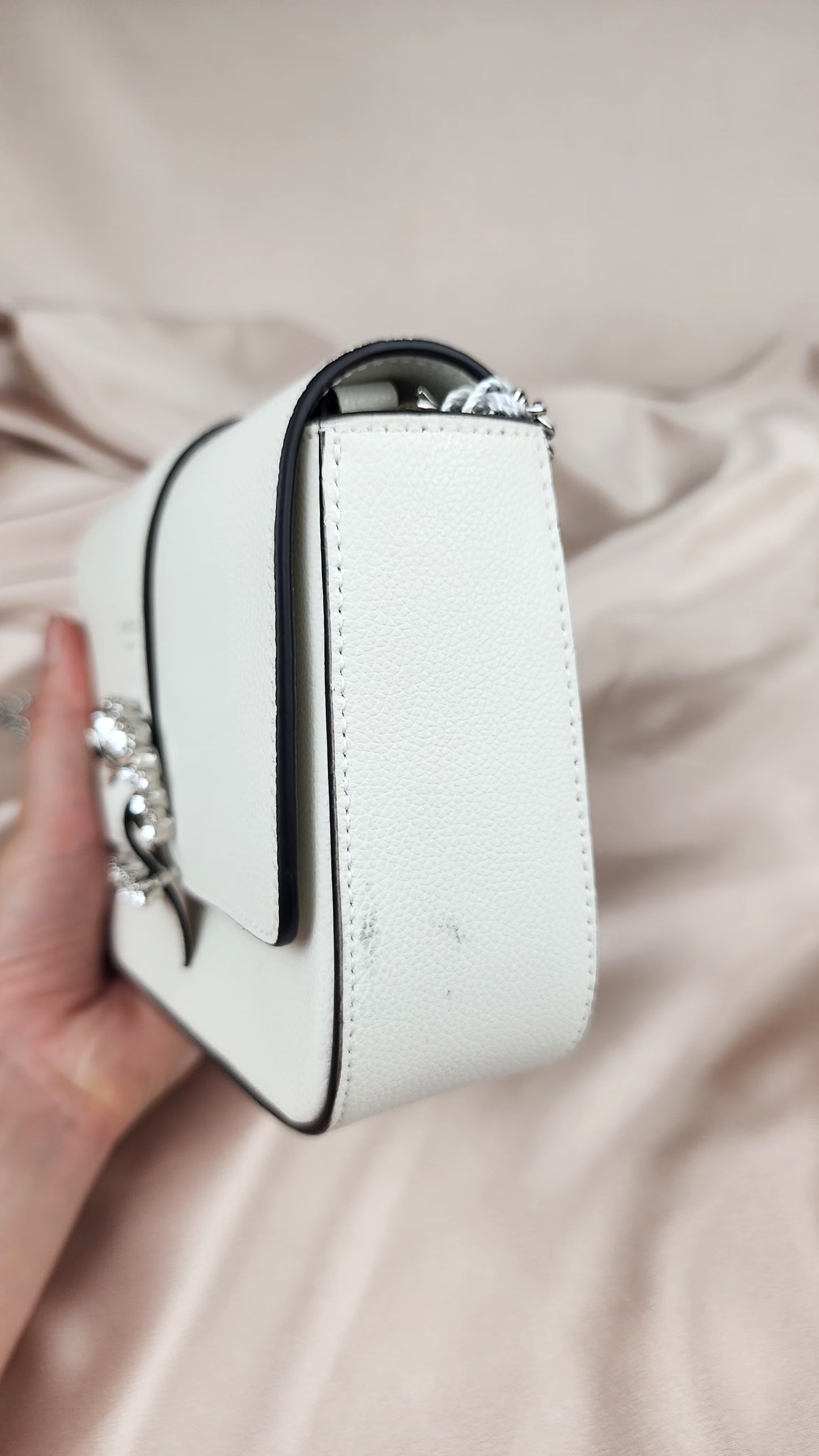 Jimmy Choo White Leather Rhinestone Detail Bag - 0379