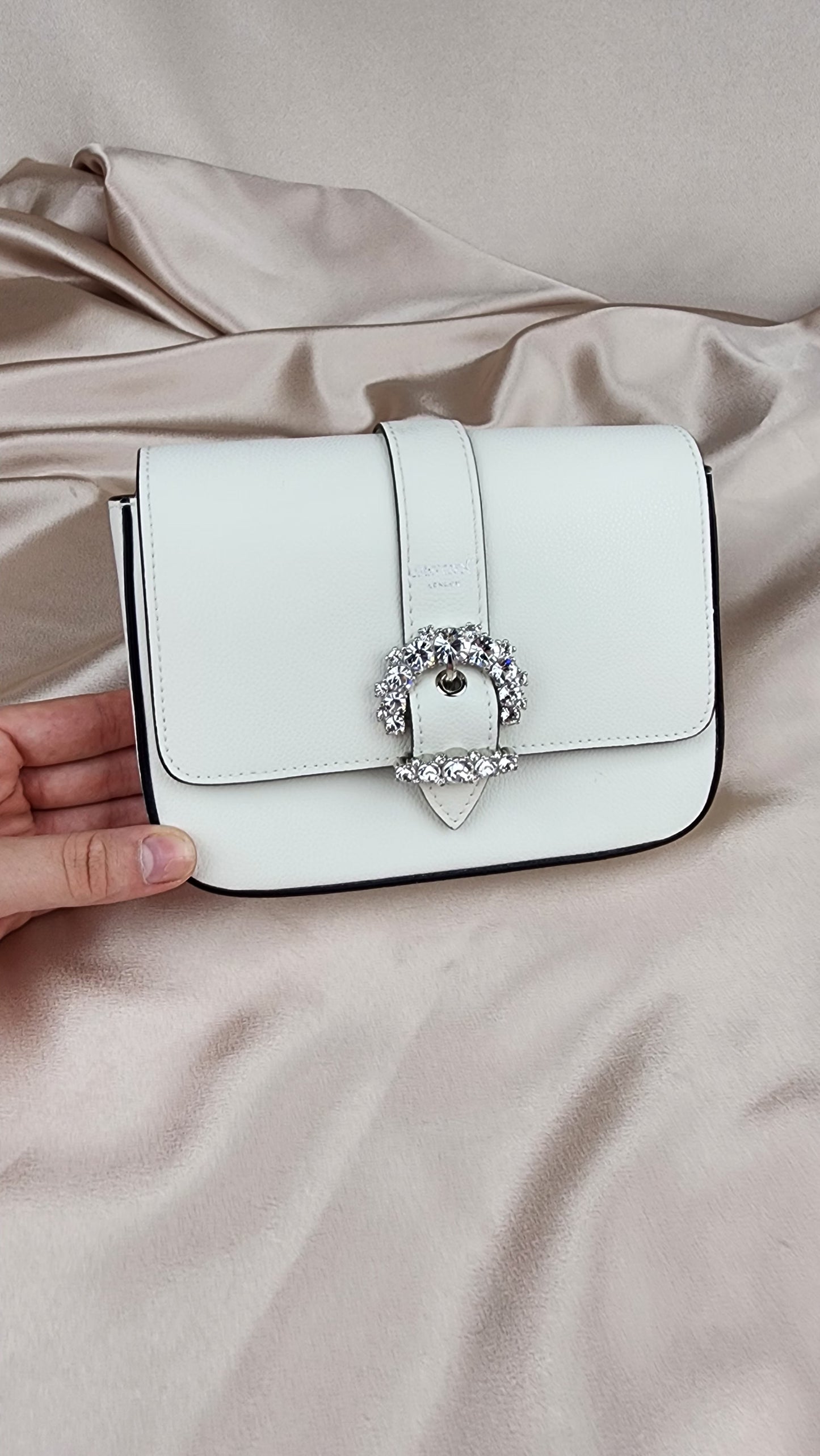 Jimmy Choo White Leather Rhinestone Detail Bag - 0379