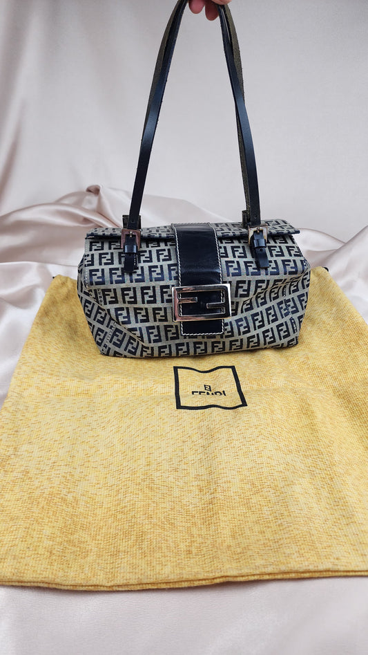 Fendi Navy Zucchino Canvas Mamma Hand Bag - 1072