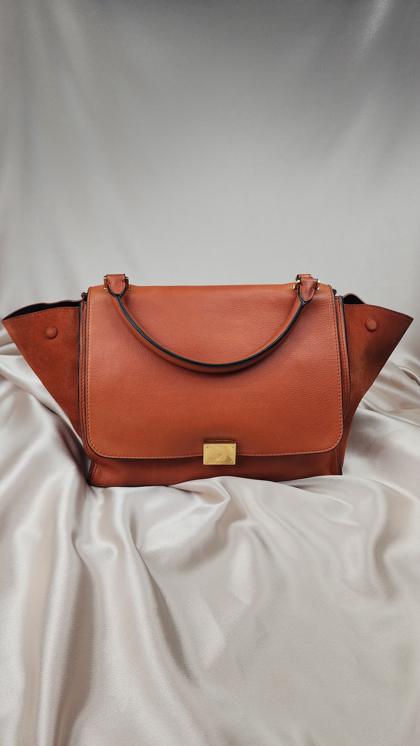 Celine 2 Way Orange Trapeze Leather Shoulder Bag bs7869 - 979