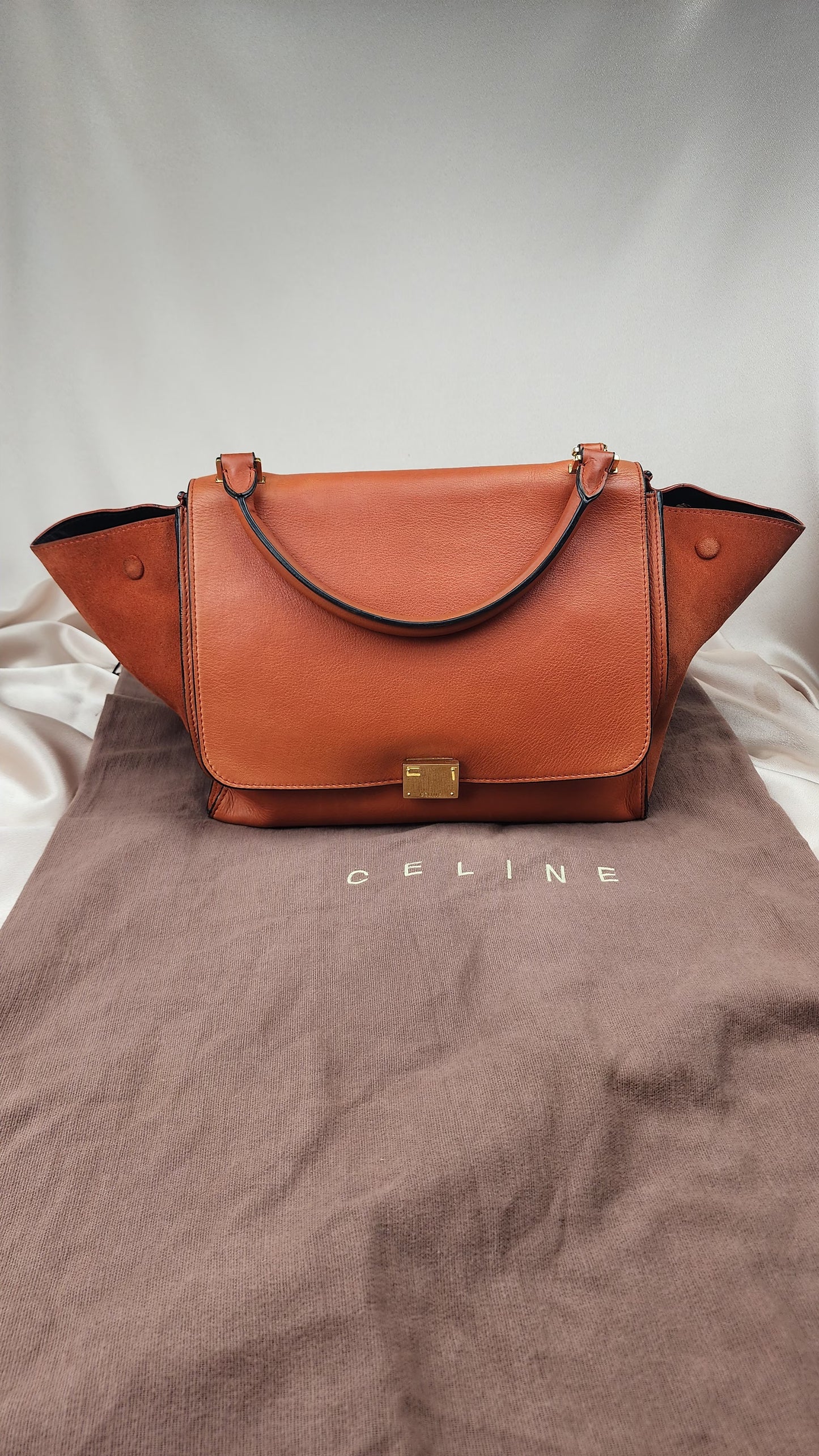 Celine 2 Way Orange Trapeze Leather Shoulder Bag bs7869 - 979