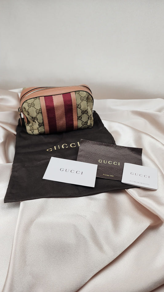 Gucci GG Canvas Color Sherry Line Pouch Wine Red - 1119