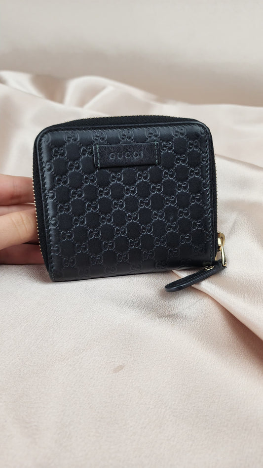 Gucci Micro GG Canvas Guccissima Black Leather Wallet - 1127