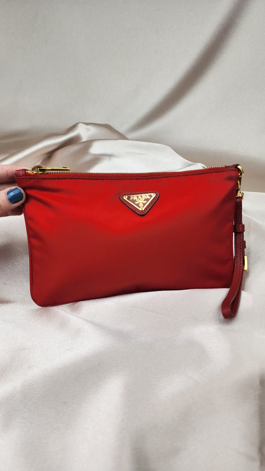 Prada Red Nylon Wristlet Clutch - 1115