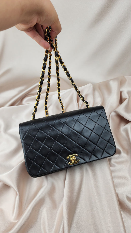 Chanel Matelasse Black Lamb Skin Full Flap Bag - 973