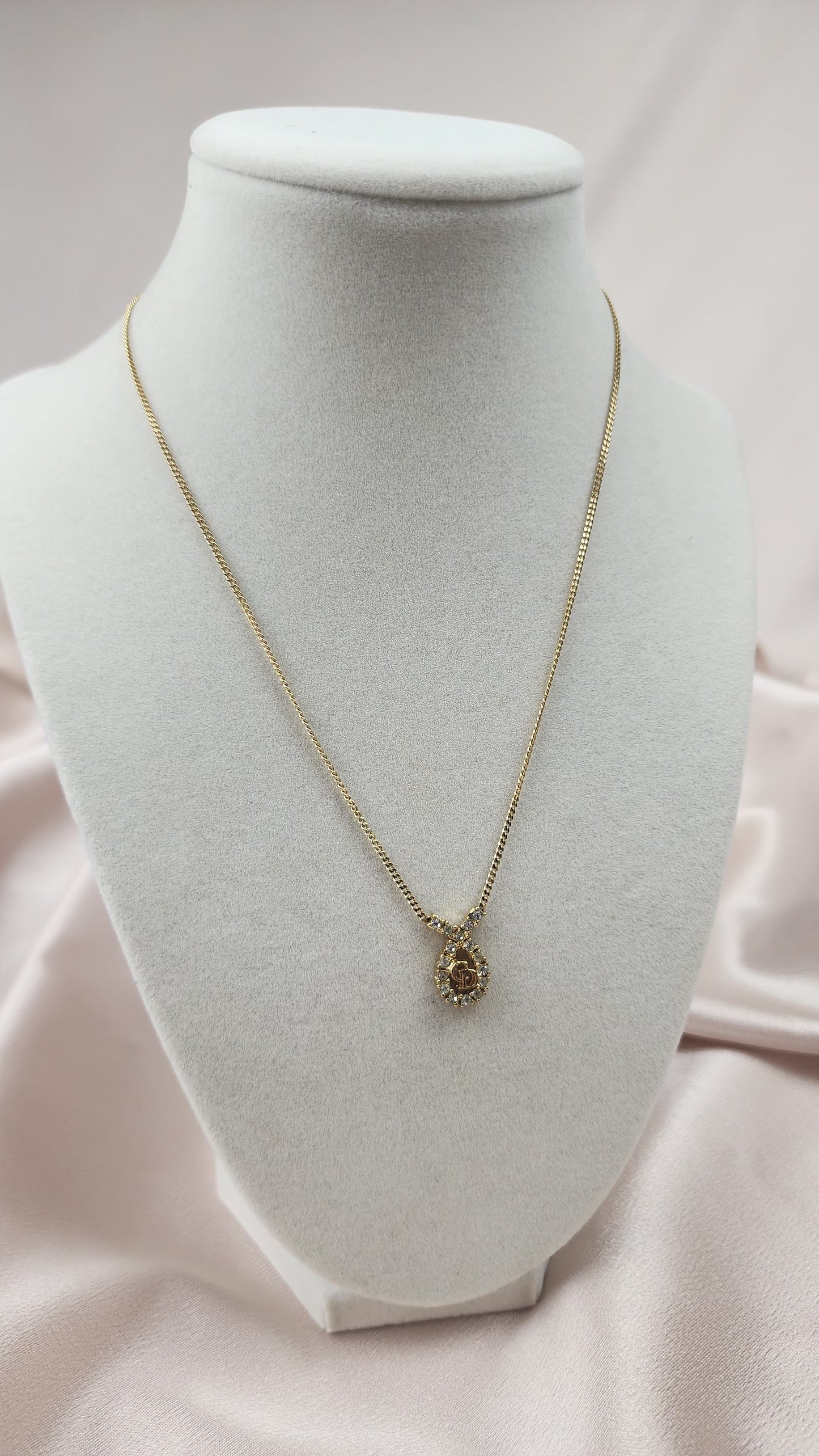 Christian Dior Gold Color Necklace with Rhinestone leaf like shape - 1235