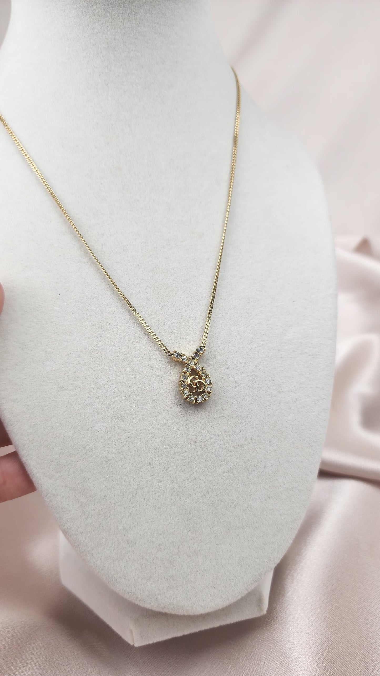 Christian Dior Gold Color Necklace with Rhinestone leaf like shape - 1235