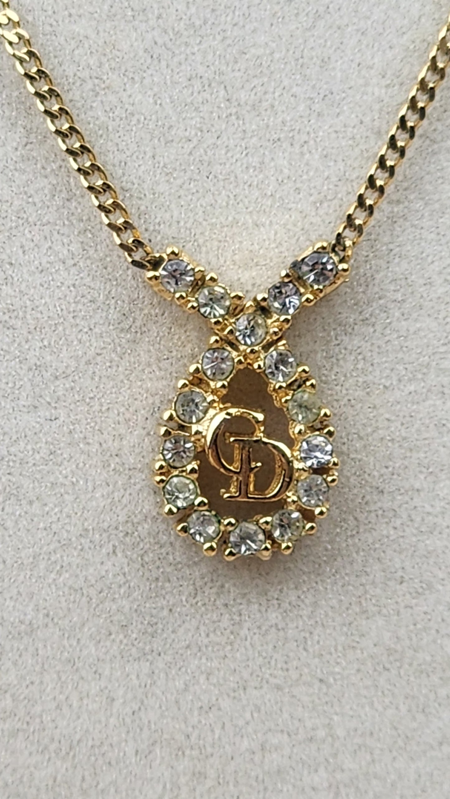 Christian Dior Gold Color Necklace with Rhinestone leaf like shape - 1235