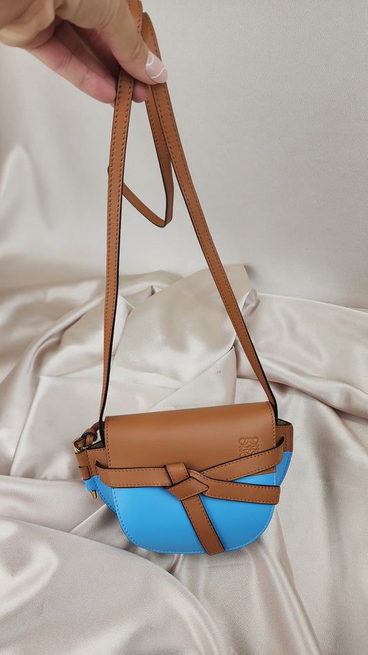 Loewe Mini Gate Blue and Brown Leather Crossbody - 0558