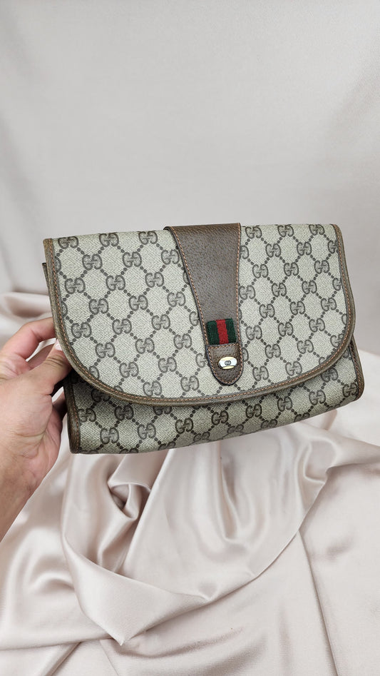 Gucci GG Canvas Web Sherry Line Clutch - 1229