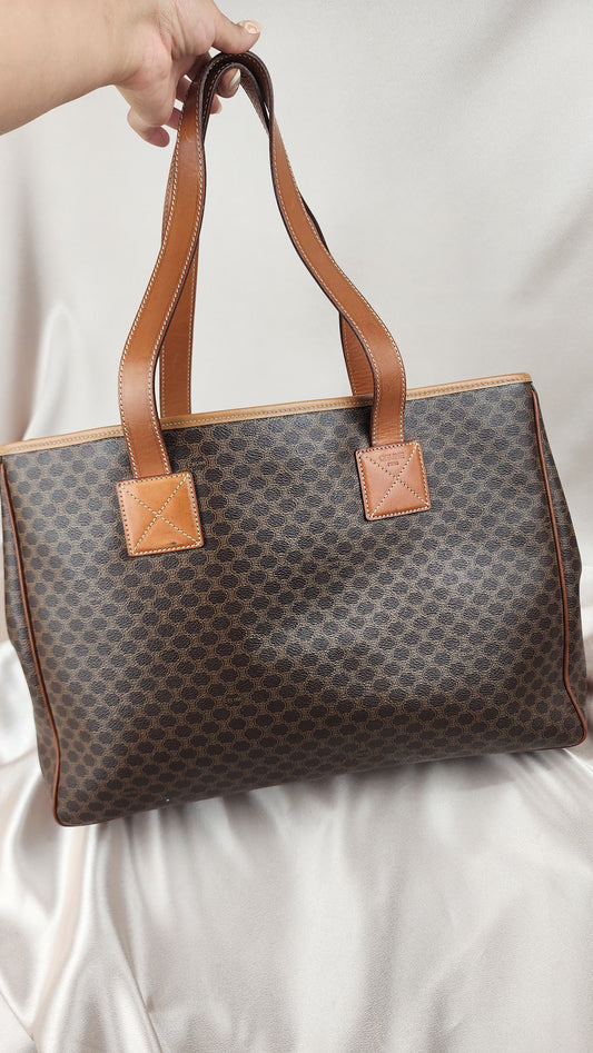 Celine Brown Macadam Large Double Strap Tote - 1287