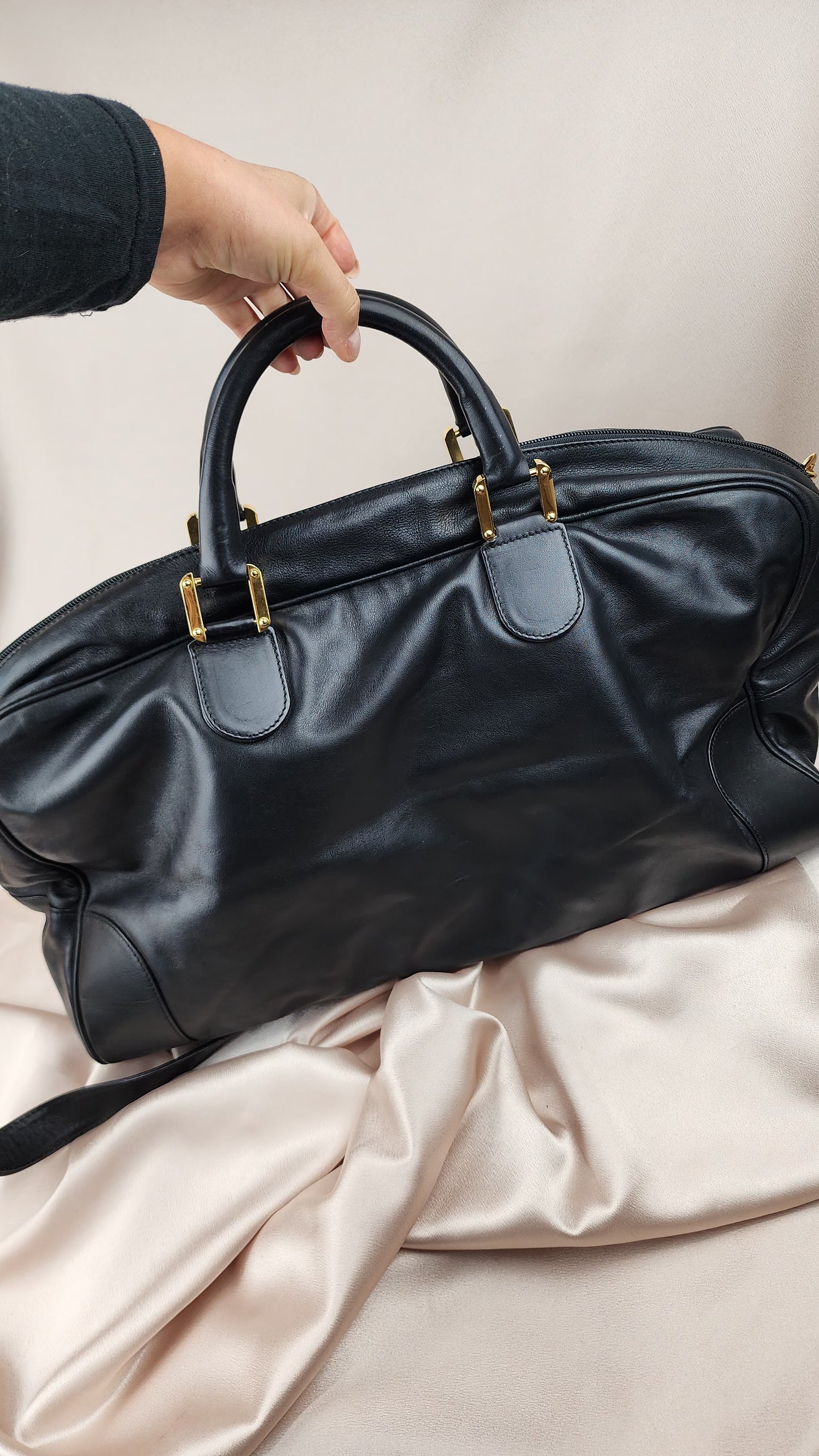 Loewe Anagram Black Leather Boston Bag - 1169