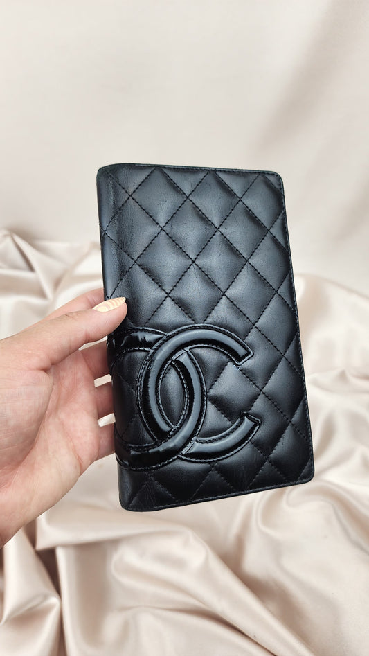 Chanel Cambon Line Black Leather Flap Wallet - 1488