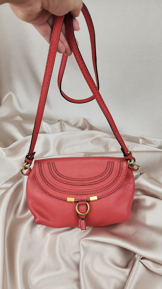 Chloe Mercy Red Coral Leather Crossbody - 1369