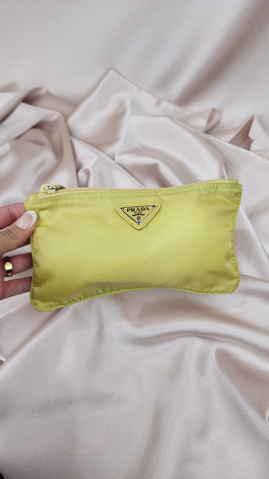 Prada Logo Plate Yellow Nylon Cosmetic Pouch - 1362