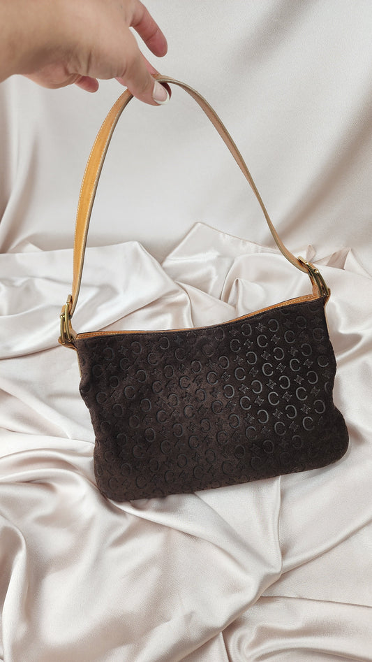 Celine C Macadam Brown Suede Leather Shoulder Bag - 1477