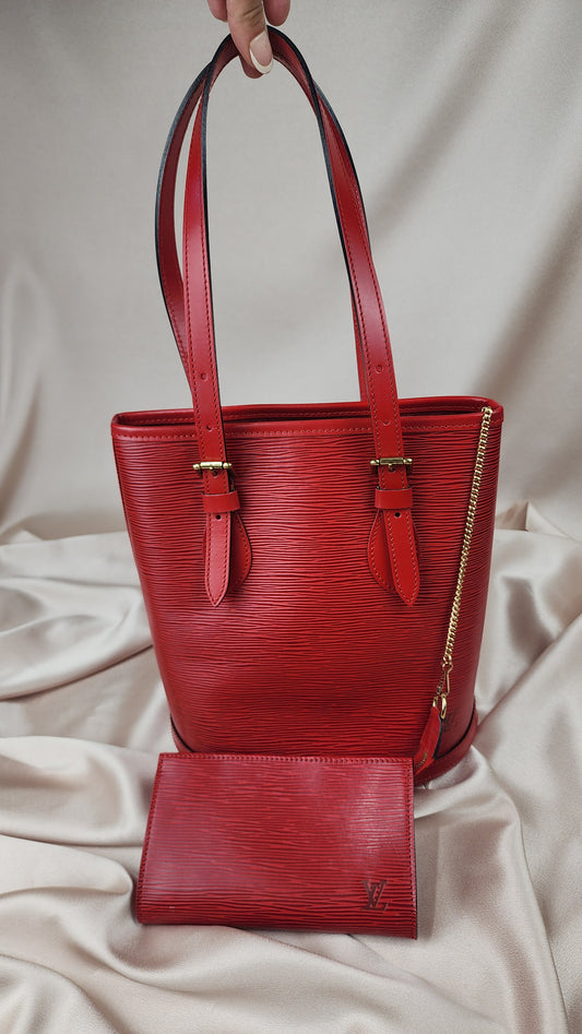 Louis Vuitton Red Epi Leather Bucket PM Bag with pouch - 1378