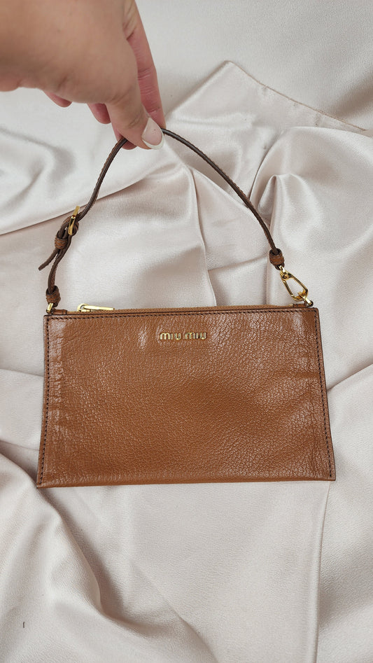 Miu Miu Brown Leather Wristlet Clutch - 1480