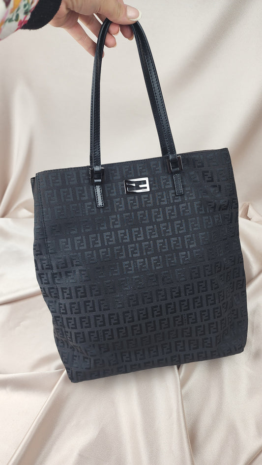 Fendi Zucchino Black Canvas Hand Bag - 1483