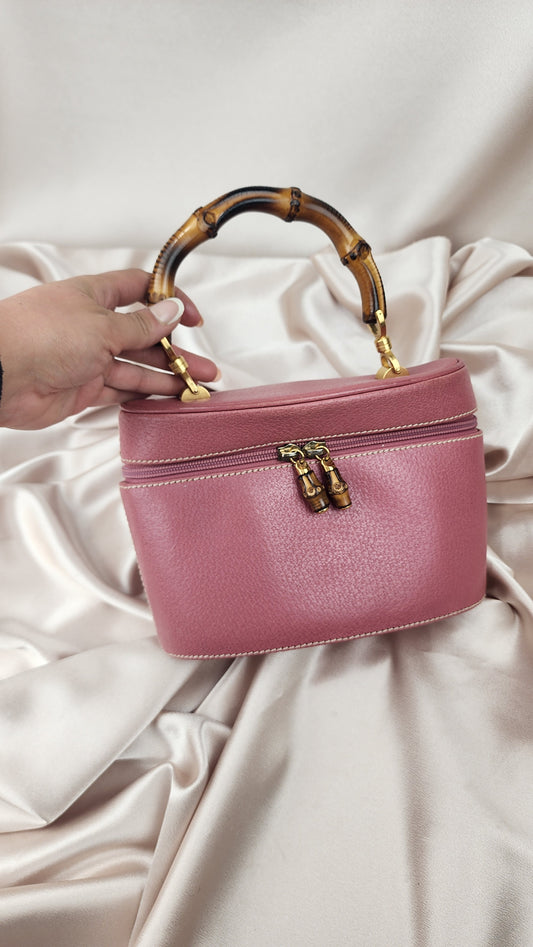 Gucci Bamboo Pink Leather Vanity Bag - 1523