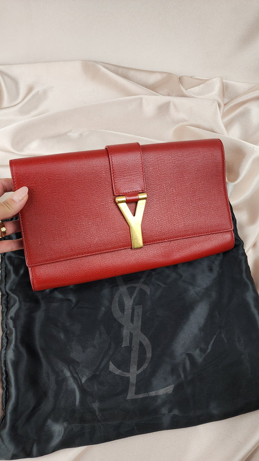 Saint Laurent Red Leather Clutch Bag - 1471