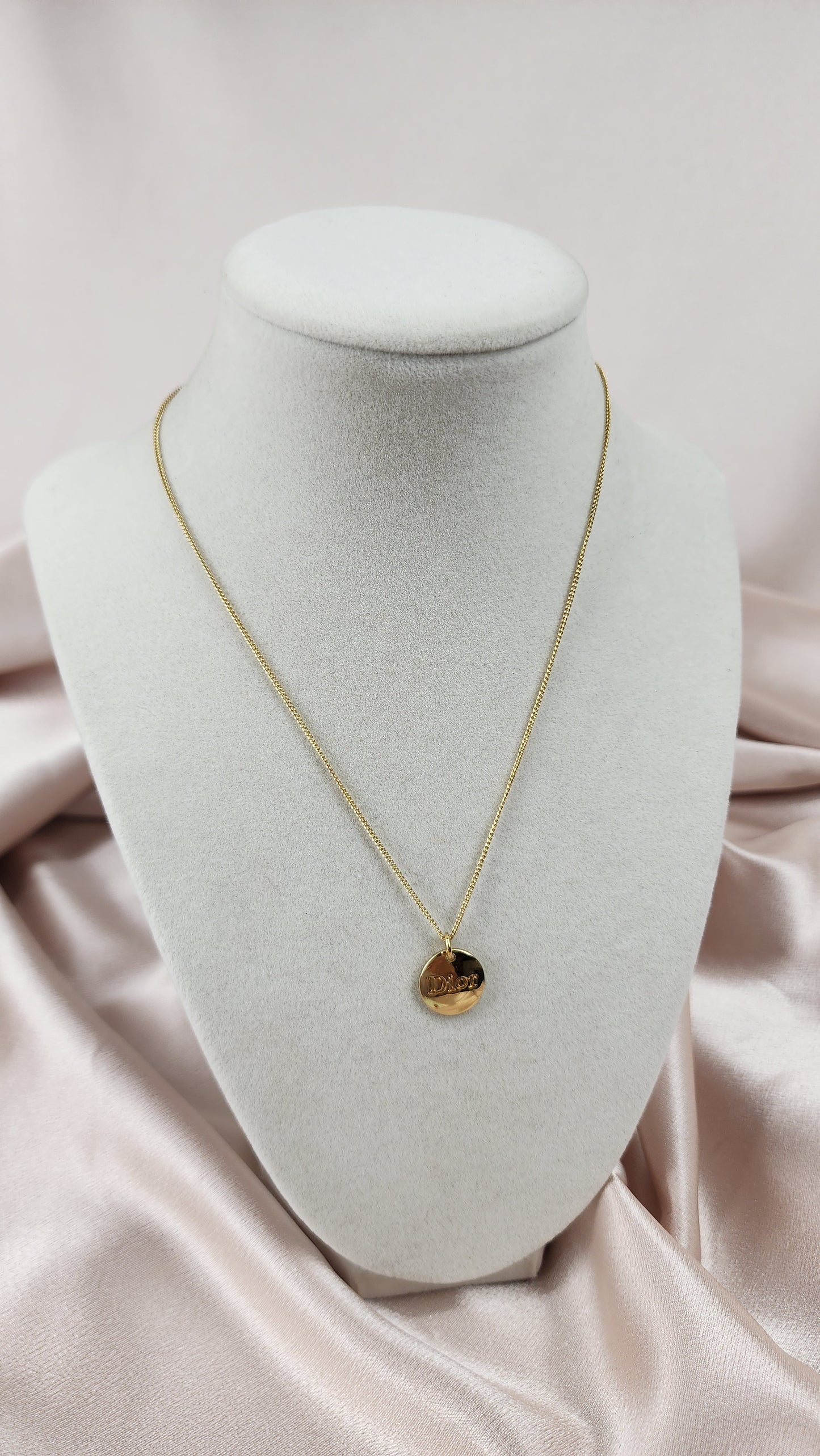 Christian Dior Gold Tone Round Pendant Necklace -1 357