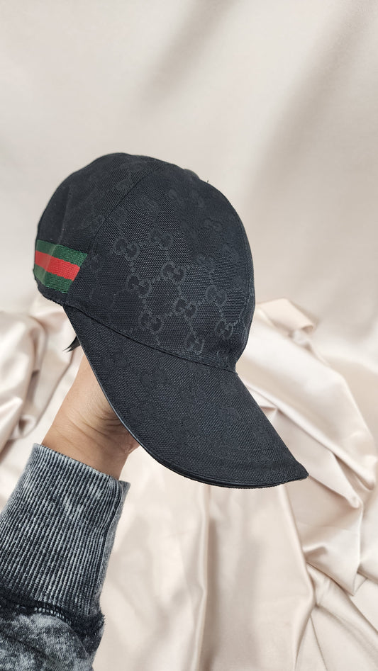 Gucci GG Black Canvas Sherry Line Cap XL - 1387