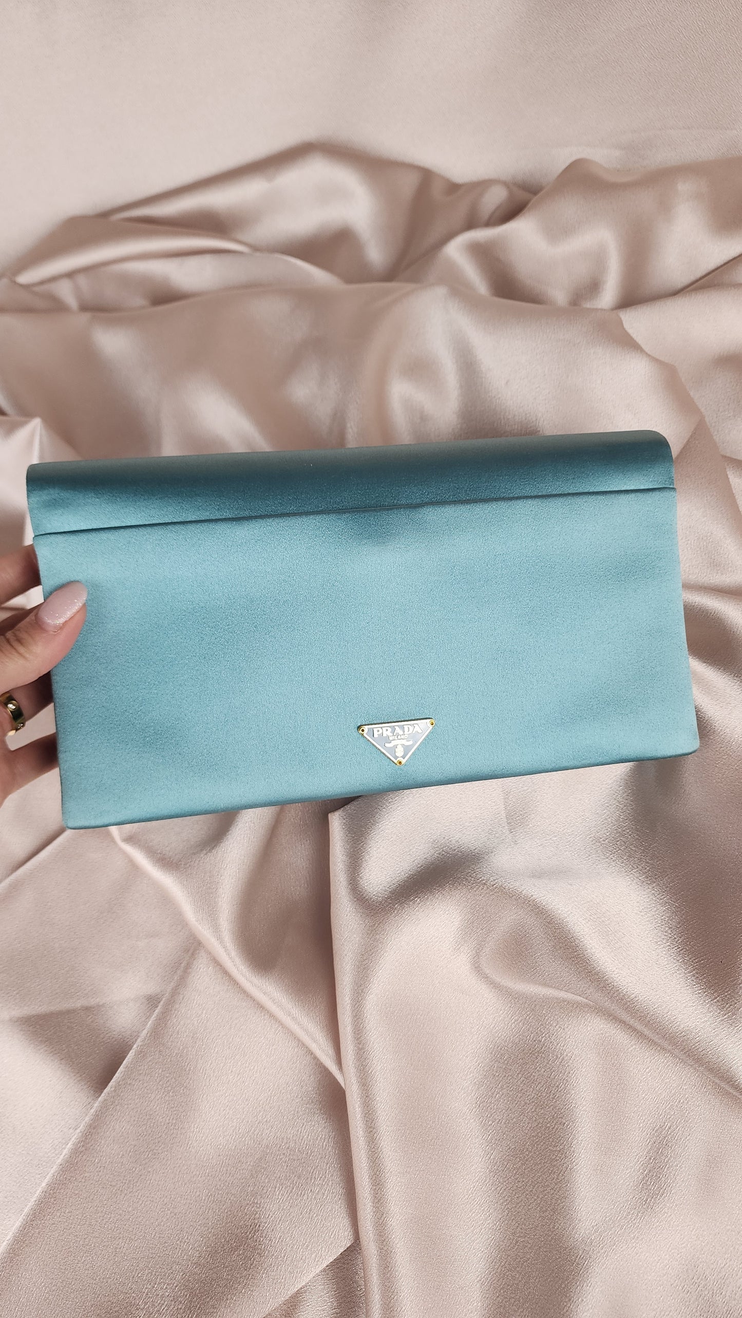 Prada Teal Satin Clutch Bag - 1375