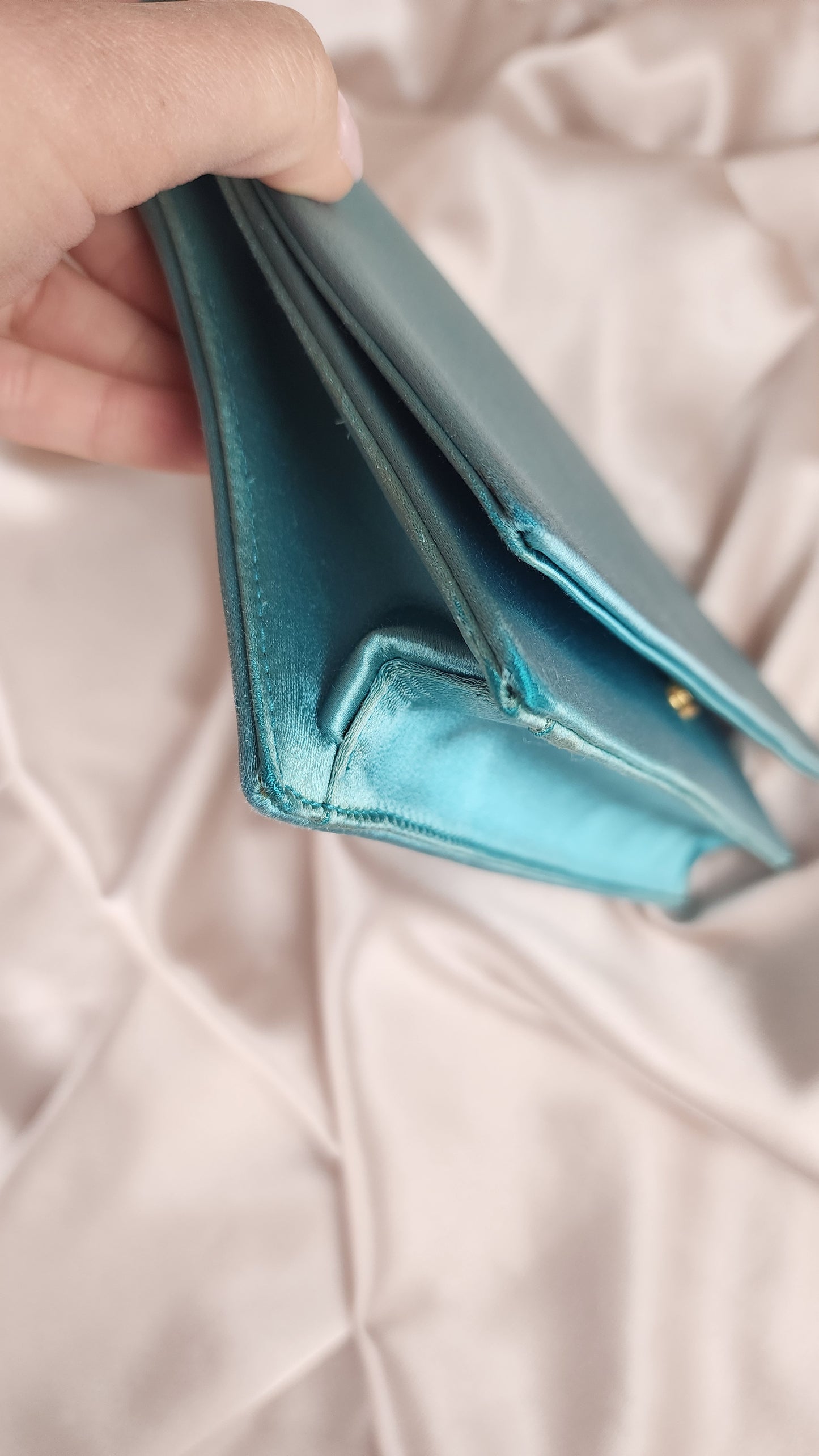 Prada Teal Satin Clutch Bag - 1375