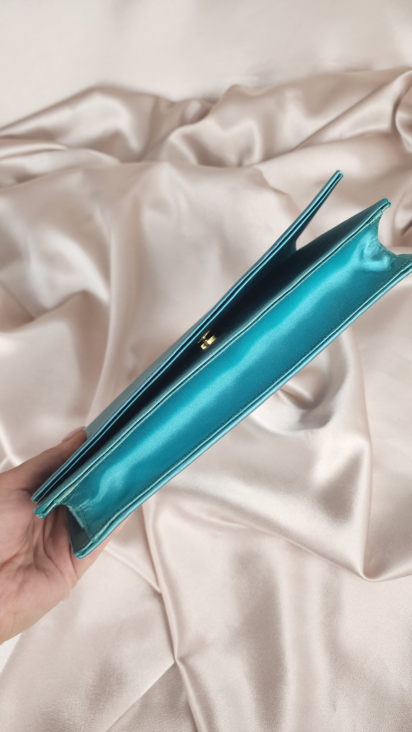 Prada Teal Satin Clutch Bag - 1375