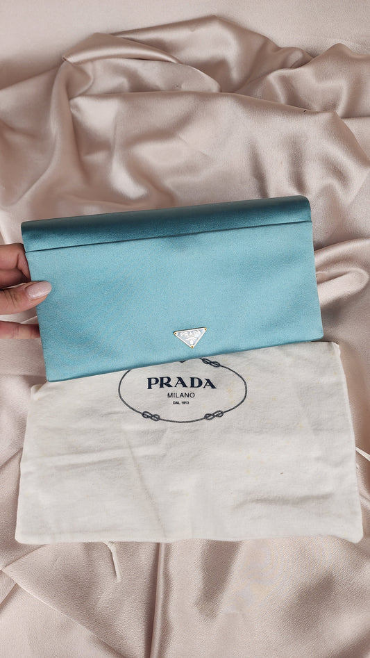 Prada Teal Satin Clutch Bag - 1375