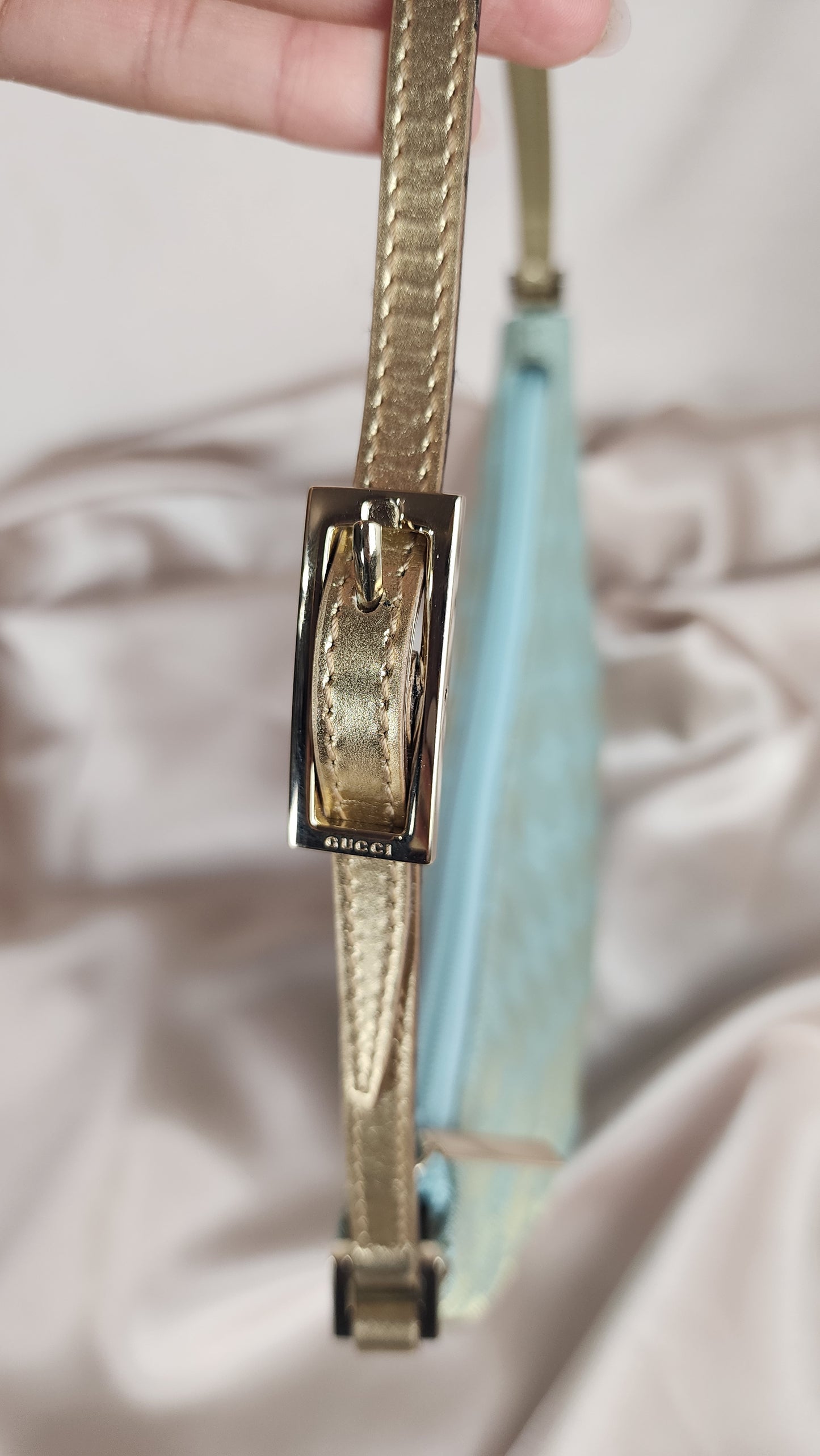 Gucci GG Canvas Blue and Gold Shoulder Bag - 1555