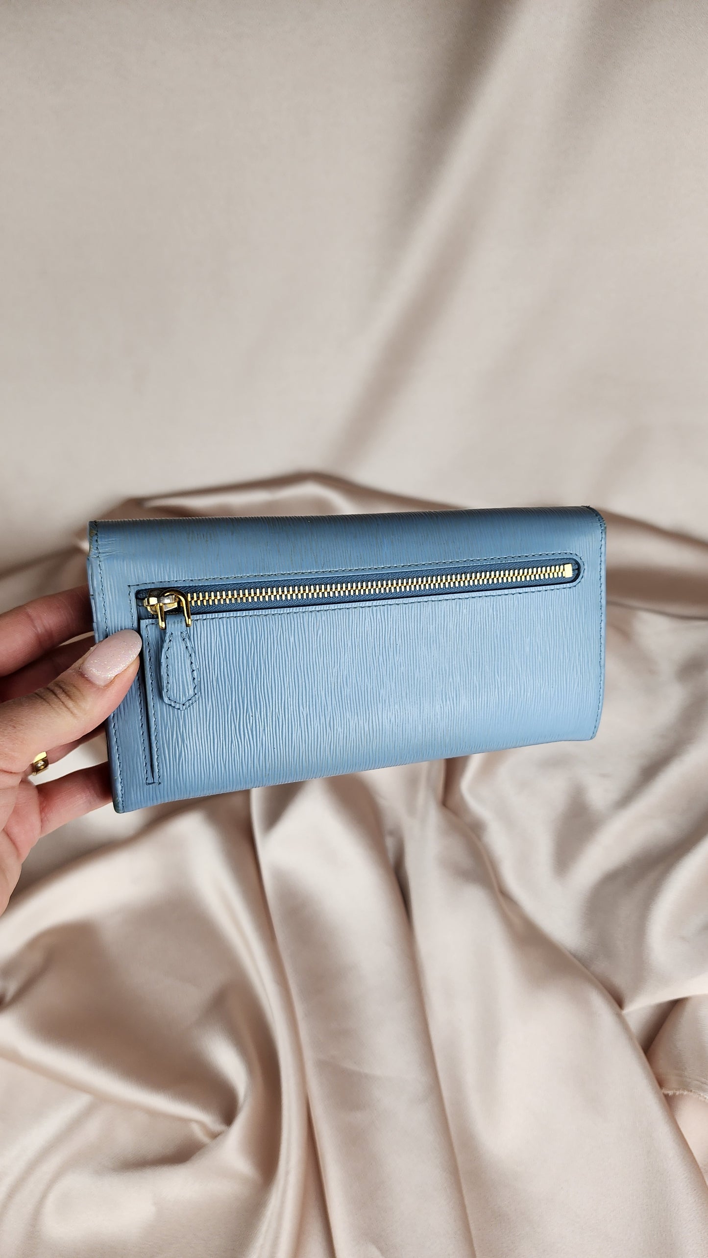 Prada Saffiano Leather Blue Long Wallet