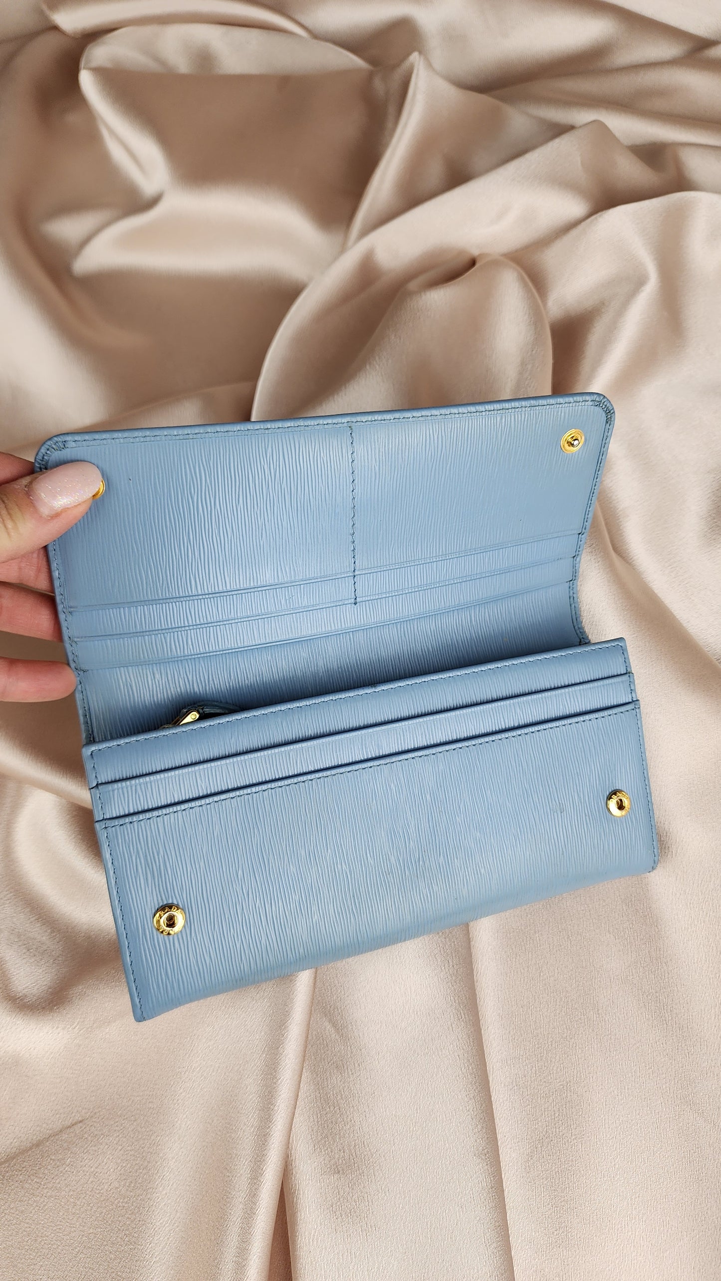 Prada Saffiano Leather Blue Long Wallet