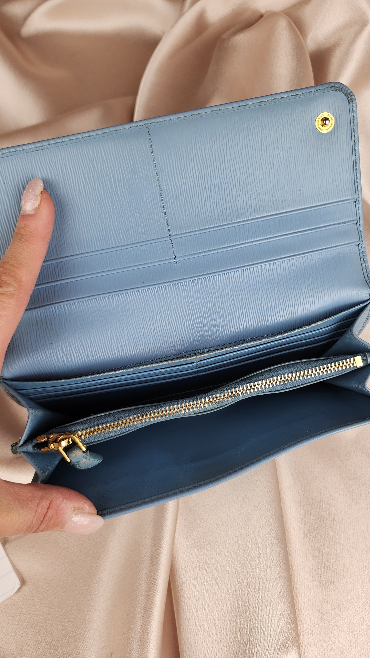 Prada Saffiano Leather Blue Long Wallet